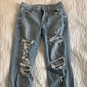 High-waisted ripped skinny jeans